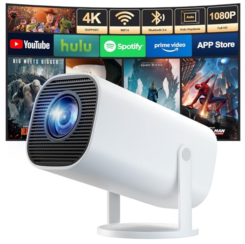 Mini Beamer 4K Full HD 1080P, Projektor Tragbarer mit WiFi 6 und Bluetooth 5.4, Beamer Klein Projector Auto Keystone, 180°Dreh Kompatibel mit iOS/Android/HDMI/TV Stick/Laptop/PC