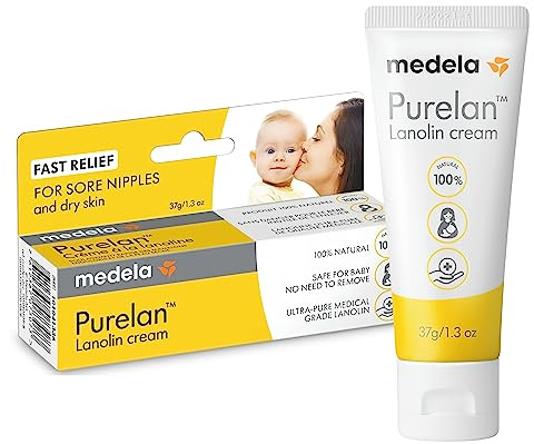 Medela Purelan 37g Lanolin Nipple Cream - Fast Relief for Sore Nipples and Dry Skin, 100% Natural, Hypoallergenic, Dermatologically Tested and Free from Fragrance