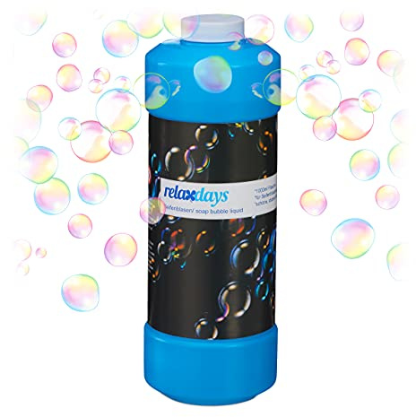 Relaxdays Seifenblasenflüssigkeit, 12er Set, 1 Liter Nachfüllflasche, bunt | für Seifenblasenmaschine, Seifenblasenpistole