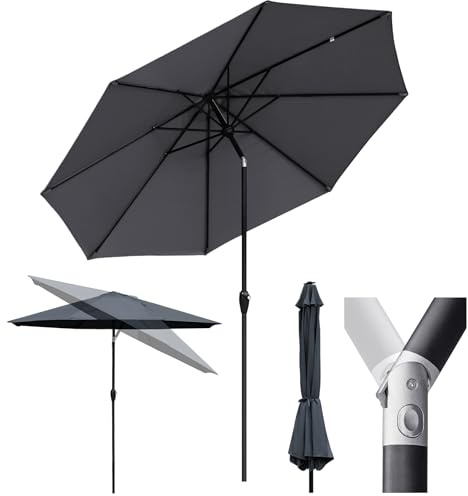 Sekey Alu-Sonnenschirm 330cm Gartensonnenschirm mit UV-Schutz，Windfester Sonnenschirm mit Kurbel für Balkon Garten & Terrasse Sonnenschutz UV 50+