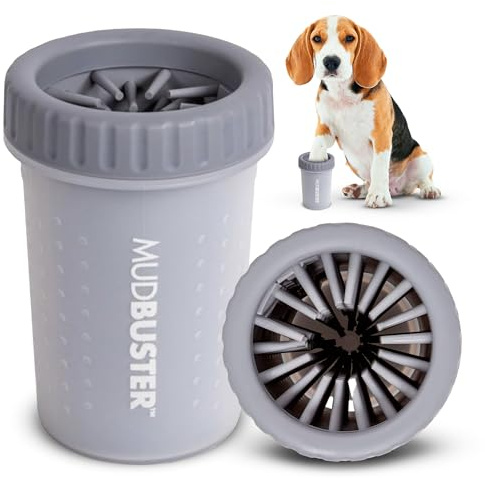 Dexas MudBuster Pfotenreiniger für Hunde, tragbar, Haustierbedarf und Hundezubehör, Reinigung, selbstreinigend, Silikon, 15,2 x 15,2 x 15,2 cm, 308 g, 1er-Pack, Größe M, Hellgrau