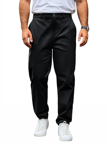 Runcati Herren Chino Hose Regular Fit Stretch Freizeithose Einfarbig Baumwolle Stoffhose Lang Leicht Business Arbeitshose mit Elastische Taille Schwarz XL