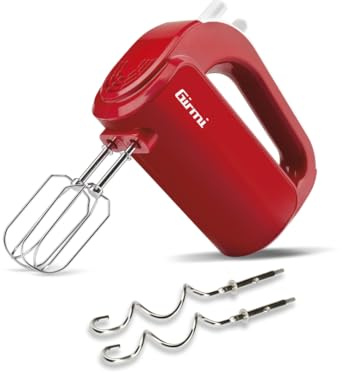 Girmi SB02 Elektrischer Handmixer, 170 W, Edelstahl-Rührbesen für Sahne und Eiweiß, Turbo-Funktion, Edelstahl-Knethaken für süße und salzige Teige, 5 Geschwindigkeiten, Rot.