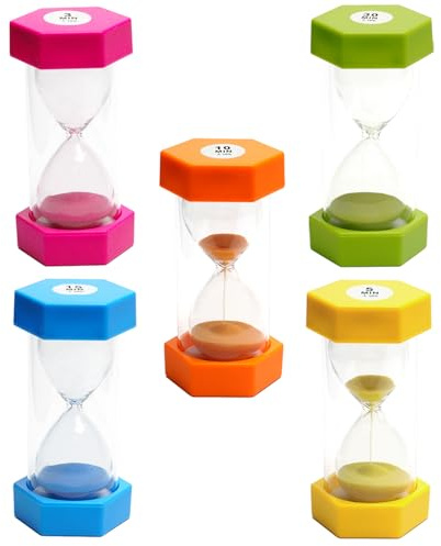 Sanduhr für Kinder, Timer, Sanduhr, Sanduhre, Küchentimer, Sanduhren Set, Sanduhren Eieruhren 3 5 10 15 30 Minuten Timer für Kinder Schule, 5 Stück