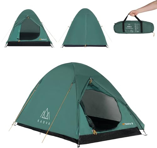 KADVA Campingzelt Festa 2 Zelt 200 x 120 x 105 cm für 2 Personen mit Moskitonetz Wasserdichtes Leichtes und Robustes Fiberglasgestell Ideal für Camping und Wandern Farbe Grün