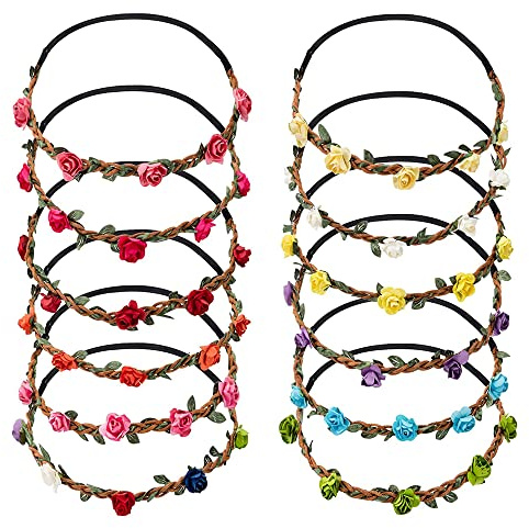 SSyang Blumenkranz Blume Krone Stirnband, 12 Stück Blumenkrone, Haarkranz, Blumenkranz, Blumen Krone Braut, Damen und Mädchen für Festival, Party, Hochzeit, Strand