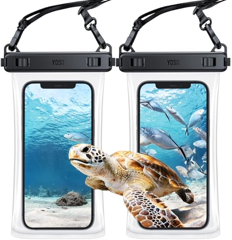 YOSH TPU wasserdichte Handyhülle [Crossbody Design] [2 Stück], 7,5 Zoll IPX8 Unterwasser Handyhülle, Handy wasserdichte Tasche für iPhone 17 16 15 Pro Max Plus Samsung S26 S25 S24 Ultra- Kristall