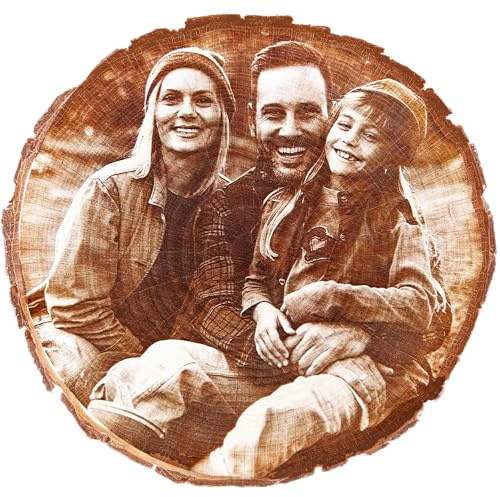 Manevito Personalisierte Baumscheibe mit Gravur - Fotogravur - Fotogeschenke - Personalisierte Geschenke - Geburtstagsgeschenke - Geschenk mit Foto - Inkl. Ständer - Hochzeitsgeschenke für Brautpaar