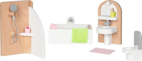goki 51492 - Puppenmöbel Style, Badezimmer - Badausstattung für das Puppenhaus, Puppenhauszubehör (10 teilig)