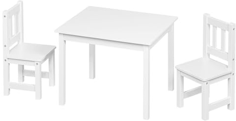WOLTU Kindertisch mit 2 Stühlen Kinder Tisch Stuhl Set für Kinder, Weiß | für Kinderzimmer Kindergarten, Sitzgruppe für Kinder ab 2 Jahren, Weiß