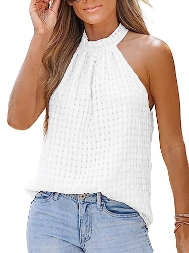 CUPSHE Damen Tank Top Texturiert Ärmellos Neckholder Top Stehkragen Schulterfreies Shirt Freizeit Business Sommer Elegant Tunika Bluse Oberteil