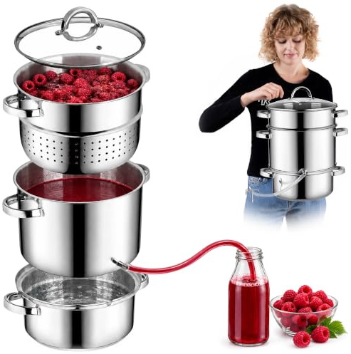 KADAX Dampfentsafter 8L, Fruchtentsafter aus Edelstahl mit Glasdeckel, Spülmaschinengeeigneter Entsafter, Dampfentsafter für alle Herdarten auch Induktionsgeeignet (Silber)