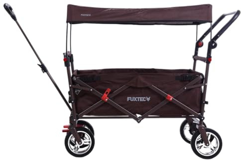FUXTEC Bollerwagen faltbar FX-CT700 Braun mit Dach - Transportwagen klappbar | inkl. komfortablem Schiebegriff | Feststellbremse | Vollprofilreifen | Handwagen/Leiterwagen