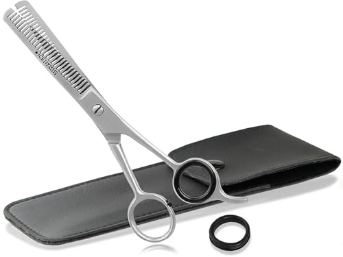 PREMIUM Effilierschere 6 Zoll Haarschere Ausdünnschere mit Etui | Friseurschere zum Ausdünnen der Haare Haarschneideschere für jedes Haar 2-Seitig gezahnt aus Edelstahl 15,24 cm