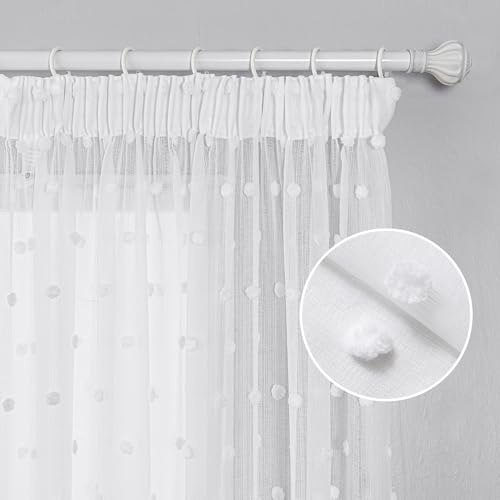 MYSKY HOME Gardinen Kinderzimmer Kurz Transparent Vorhänge mit Kräuselband | Weiss,2er Set,H160 x B140 cm,Kurze Vorhänge Kinderzimmer,Halbtransparent Vorhang Wohnzimmer,Kindergardinen Durchsichtig