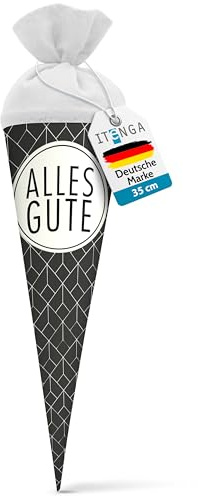 itenga Geschwisterschultüte 35cm Geschenkverpackung Schultüte Zuckertüte klein für Erwachsene Kinder Party (Abstrakt mit Text Alles Gute)
