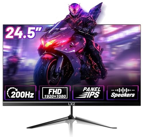 LXZ 24.5 Zoll Gaming Monitor 200Hz, FHD 1920x1080 PC Bildschirm, IPS-Panel 1ms, Integrierte Lautsprecher, DP/HDMI, Eye Care, Wall Mount Compatible