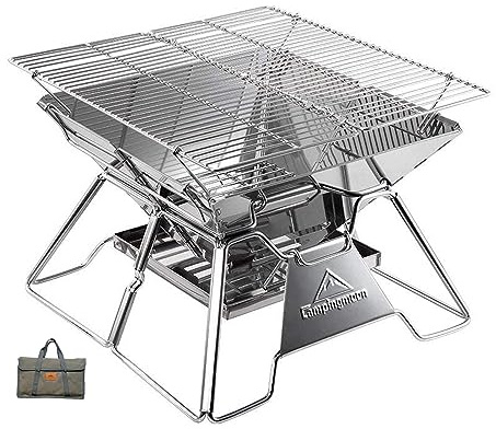 Campingmoon Campinggrill, Edelstahl, faltbar, tragbar, Holzkohlegrill, 35,6 cm, mit Tragetasche MT-2