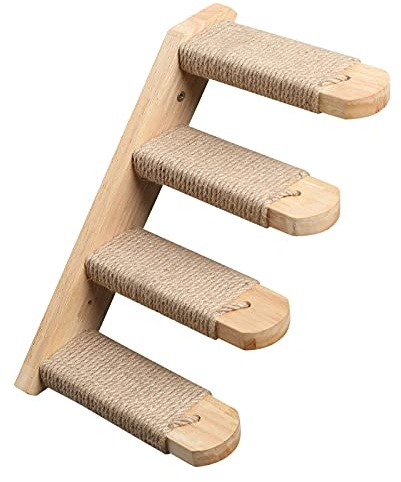 FUKUMARU Kletterwand für Katzen, Katzentreppe Wand, Wandliege aus Massivem Gummiholz, für Katzen bis 15 kg, mit Juteseil zum Kratzen, 40cm