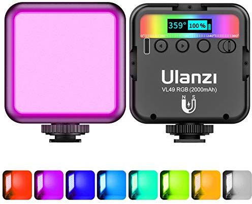 Video Licht RGB, ULANZI VL49 LED Videoleuchte mit 2000 mAh Akku, Kamera Licht Klein Dimmbare 2500K-9500K, Zurück Magneten, Foto Licht Kompakte für Makro Aufnahmen, Produktfotografie und YouTube Vlogs