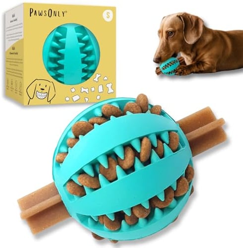 PawsOnly | Futterball für Hunde | Hundespielzeug Intelligenz | Klein Blau | Denkspiele & Beschäftigung gegen Langeweile | Leckerli Ball aus Naturkautschuk | Befüllbarer Snackball | BPA-frei | Zahnball