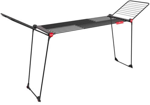 Vileda Infinity Flex Ultimate Wäscheständer Black Edition | Ausziehbares schwarzes Teleskopgestell, XXL-Trockenstäbe | Klappbar & Vormontiert - Weniger Abdrücke für große Textilien | Comfort-Pack