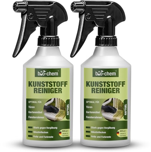bio-chem Kunststoffreiniger PVC-Reiniger 2x 500ml | Für Fensterrahmen, Gartenmöbel, Heizkörper, Rollläden und Jalousien | gegen Nikotin & Rauchgeruch