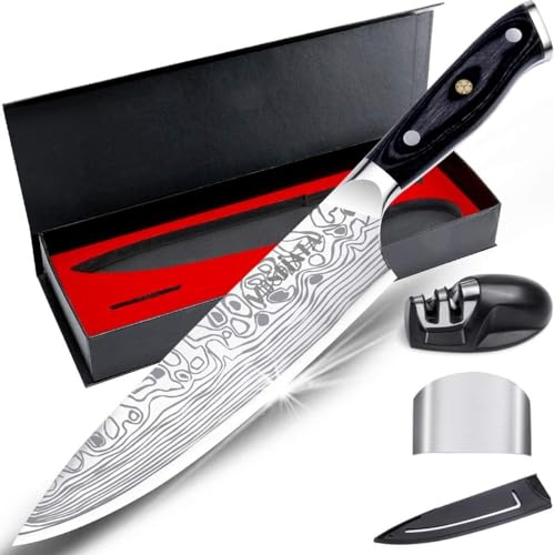 MOSFiATA Kochmesser, Klingenlänge 20 cm Chefmesser Fleischmesser Profi Messer Küchenmesser aus hochwertigem EN 1.4116 Edelstahl mit Ergonomischer Holzgriff Messerschärfer