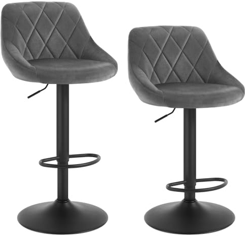 WOLTU Barhocker 2er Set, Barstuhl mit Lehne, höhenverstellbar drehbar, gepolsterter Samtsitz, rutschfestes Metallfuß, für Küche Hausbar, Dunkelgrau