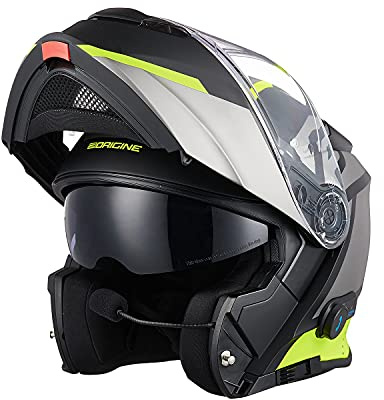 ORIGINE Motorradhelm Bluetooth Klapphelm Integralhelm ECE Mit Doppelvisier (LEVEL YELLOW BLACK,L)