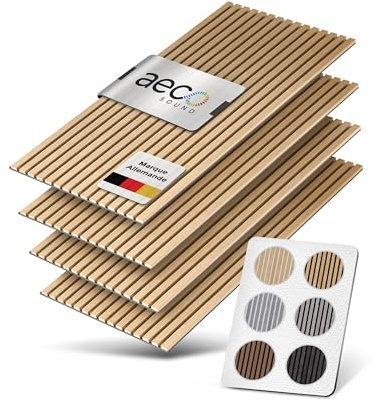 Aeco Sound® Akustikpaneele Holz - 120x60cm - Echtholz Eiche & Akustikfilz | 4 Stück - Wandpaneele, Schalldämmung, Wandverkleidung - Eichenholz (hell) & extra dicker Akustikfilz (Grau)