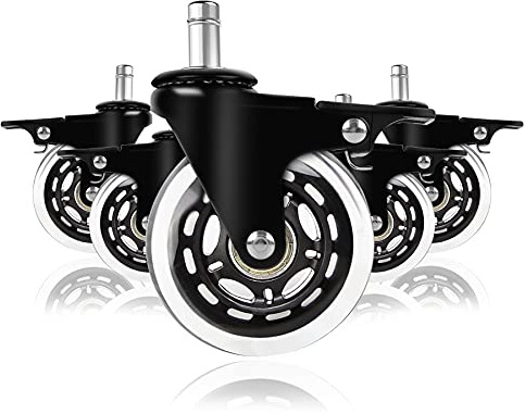 YAOBLUESEA 5er Bürostuhlrollen, 11mm x 22mm Universal Leise Kratzfest Hartbodenrollen Drehstuhlrollen Ersatz Stuhl Caster Räder Rollen für Bürostuhl Parkett Laminat Fußböden Teppich mit Bremse