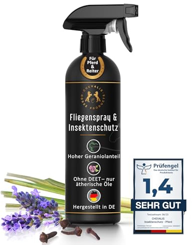 CHEVALIS Fliegenspray Pferd – Bremsenabwehr & Insektenschutz | Natürlich mit Geraniol & ätherischen Ölen | Für Pferd & Reiter | 500 ml