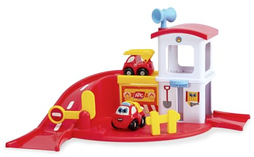 Dickie Toys ABC - Felix Fire Station (42x33 cm) - Feuerwehr-Set ab 1 Jahr mit Rampe, 2 Spielzeugautos & Funktionen, Auto-Spielzeug für Babys und Kinder ab 12 Monate