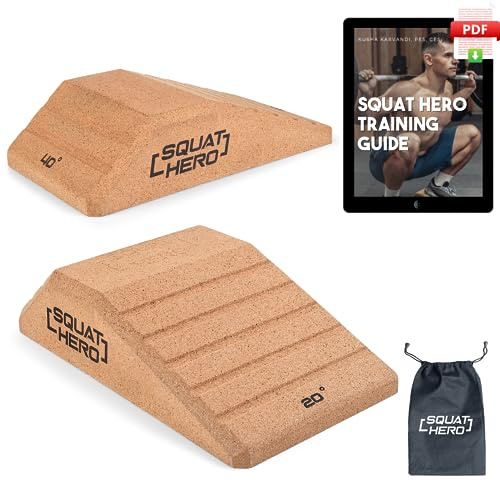 Squat Hero, Kork-Kniebeugen-Keilblock, perfekt für Knie über Zehen und ATG-Training, zum Patent angemeldetes, rutschfestes Schrägbrett, Kreuzhebenkeil, Wadendehner, Menge 2