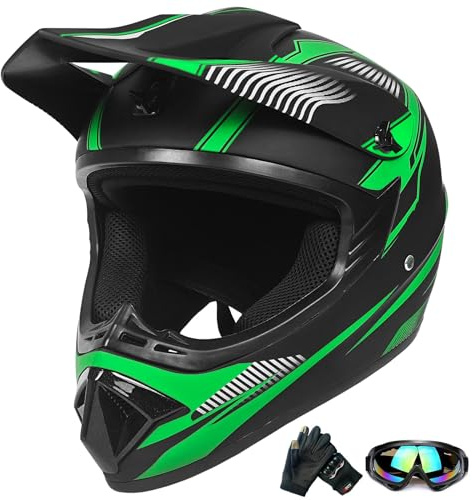 Jugend-Offroad-Motocrosshelme,Fahrradhelme für Jungen und Mädchen,Personalisierter Motorradhelme,CE Standards (Grün, S)