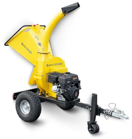 BAMATO Benzin-Holzhäcksler HACK-150POWER mit E-Start | 9,0kW Leistung &420ccm | 360° drehbarer Auswurfschacht | Revesierstarter & E-Start | Gartenhäcksler Holz-Häcksler Garten-Häcksler