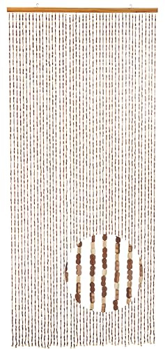 Kobolo Türvorhang Bamboo 90x200cm braun, Bambus Perlenvorhang mit 45 Strängen je 0,9cm & Holzleiste, dekorativer Fadenvorhang als Insektenschutz & Raumteiler für Balkon- & Terrassentür, handgefertigt