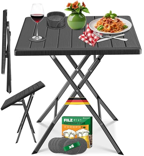 KESSER® Bierzeltgarnitur | Wetterfest/UV-beständig | Balkonmöbel | Beschichteter Stahl & Holz-Optik | Outdoor Gartentisch | Gartenmöbel mit 6 Filz-Untersetzer | Bistrotisch bis zu 100 kg belastbar