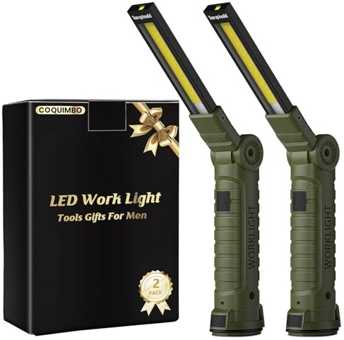 Coquimbo LED Arbeitsleuchte Taschenlampe Aufladbar, Vatertagsgeschenk für Papa Männer Ihn, Werkstattlampe Grill Licht mit Magnet und Haken für Auto Reparatur Garage Camping Notfall (Grün)