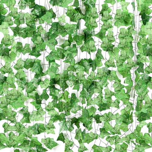 Efeu Künstlich Girlande,Efeu Girlande 12STK, 2M Kunstpflanze Hängend | Fake Efeus, Kunst Efeus, für Küche, Hochzeit, Balkon, Garten Party Dekoration, Büro, Wanddekoration