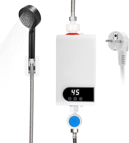 Elektronischer Durchlauferhitzer, 220 V 5500 W Mini Durchlauferhitzer, 30–55 °C, einstellbare Temperatur, Elektrische Warmwasserbereiter Tankloser mit LED-Anzeige für Küche, Badezimmer (RYK-010)