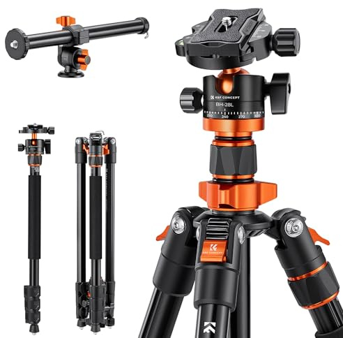 K&F CONCEPT 200CM/78inch Stativ, Kamera Stativ,Tripod mit 90° Mittelsäulen Einbeinstativ-Funktion, 360° Kugelkopf und 1/4'' Gewinde Tripod für DSLR-Kamera