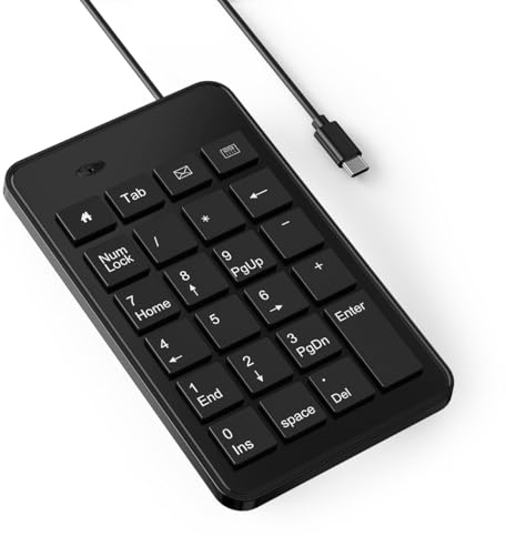 CBUS Wired USB-C Ziffernblock für Laptop, 23-Tasten Numpad-Tastatur mit Tab-, Home-, E-Mail- und Taschenrechner-Tasten, 1,5 m Kabel, kleines und leichtes Design