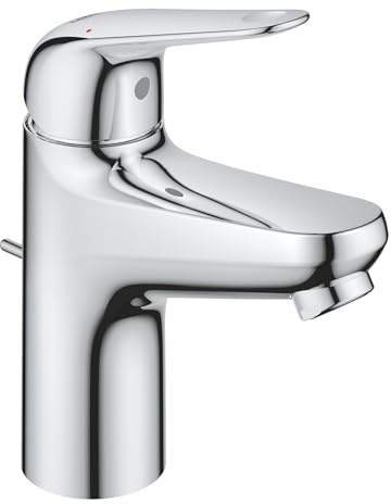 GROHE Swift, Waschtischarmatur mit Zugstangen-Ablauf, 16cm hoch, 6l/min | Wasserhahn Bad mit 3in1 Werkzeug, Wassermenge & Temperatur begrenzbar, einfache Waschbecken-Montage (chrom, 24316001)