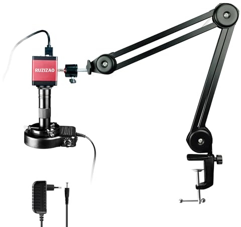 RUZIZAO Digital Mikroskop, 13MP 1080P HDMI/VGA Industrielle Video Digitales Mikroskop Kamera, 150X Zoom C-Mount Objektiv Klappbarer Ständer LED-Ringlicht Lötmikroskop für Elektronik-Reparatur