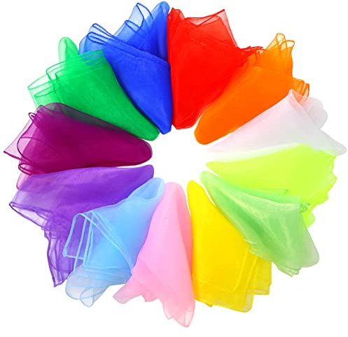 Fanshiontide 12 Stück Jongliertücher, 60x60cm Square Bunte Tanz Chiffontücher, Kindergarten Kindershow & Erwachsene Performance Tanztücher Schals für Tanzen, Jonglieren und Sensorisches