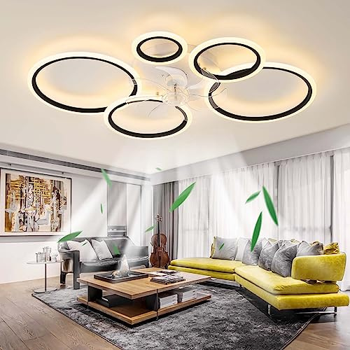 Dagea 100CM Stumm Deckenventilator mit Beleuchtung Modern Lichter, LED 130W Dimmbar mit Fernbedienung, Ventilator Deckenleuchte für Wohnbereich Schlafzimmer Küche, 6 Geschwindigkeiten (Schwarz)