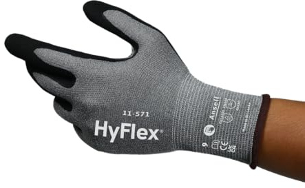 Ansell HyFlex 11-571 Schnittschutz-Handschuhe, Atmungsaktive Nitril-beschichtung, Höchste Weiterreißfestigkeit, Arbeitshandschuhe Herren Damen, Waschbare, Grau, Größe XL (1 Paar)