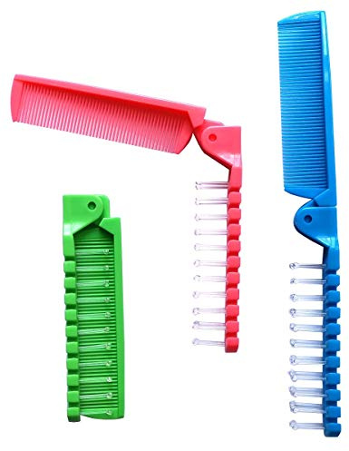 Fontee® 3 Stück Kleine Faltbare Haarbürste, Haarbürste Reise Massagekopfbürste und Feiner Zahnkamm, Taschenkamm für Kinder und Erwachsene, 3 Farben